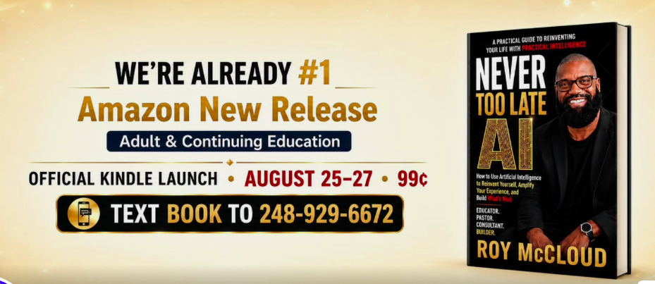 We're already #1 Amazon New Release in Adult & Continuing Education — official Kindle launch August 25–27, 99 cents. Text to 248-929-6672.