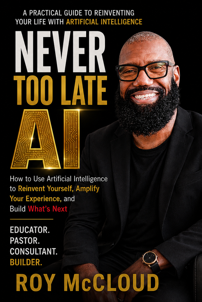 Never Too Late AI book cover by Roy McCloud
